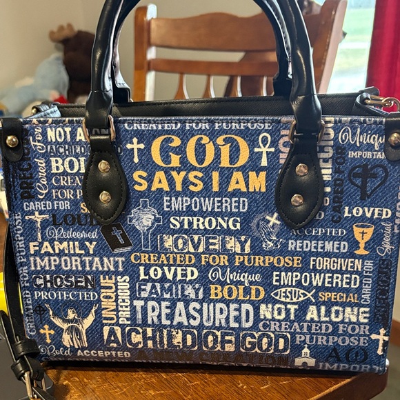 The Unbranded Brand Handbags - Faith-Inspired Blue 'God Says I Am' Satchel with Crossbody strap NWT
